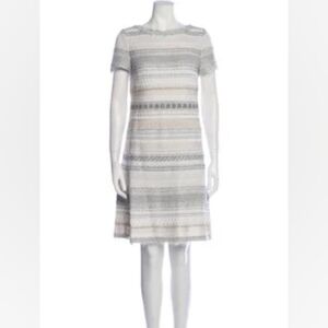 St. John Couture Tweed Striped Gray/White/Gold Dress